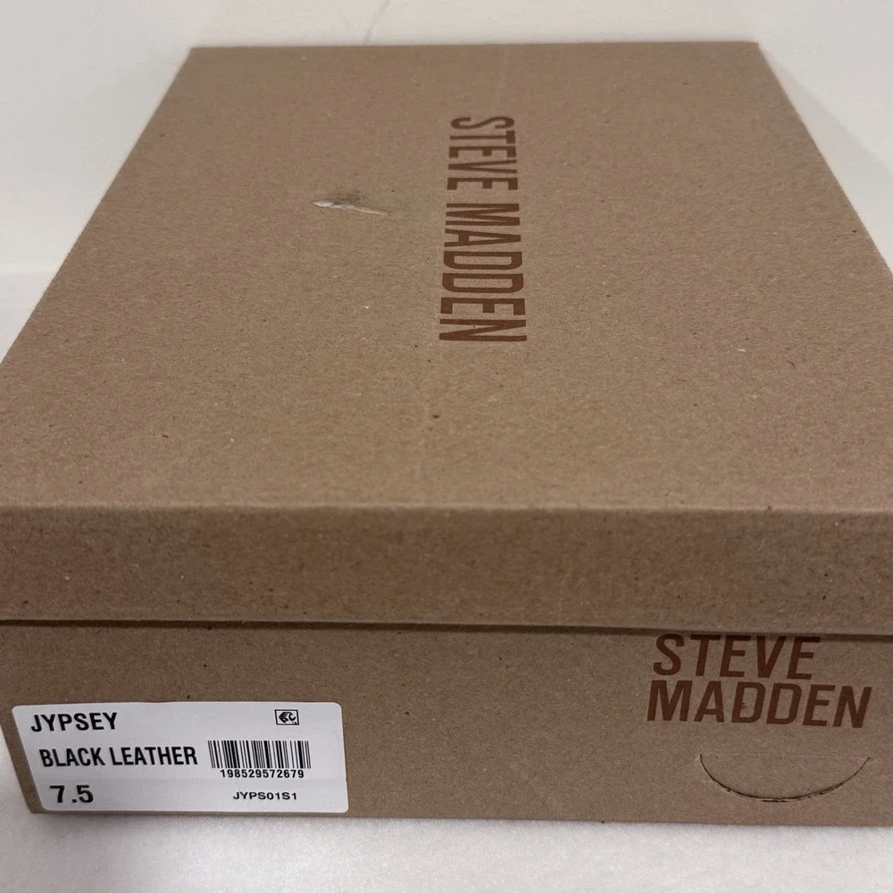 Steve Madden Jypsey Womens Open Toe Heels 7.5 Stiletto Ankle Strap Black Leather